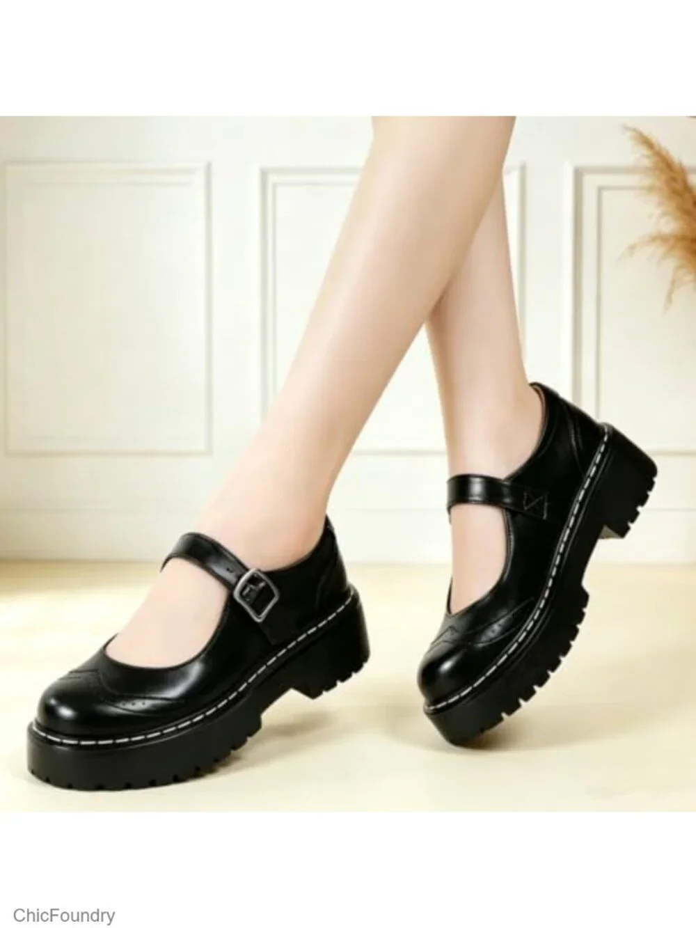 Non Slip Mary Jane Flats Women Chunky Heel Memory Foam Oxford Shoes